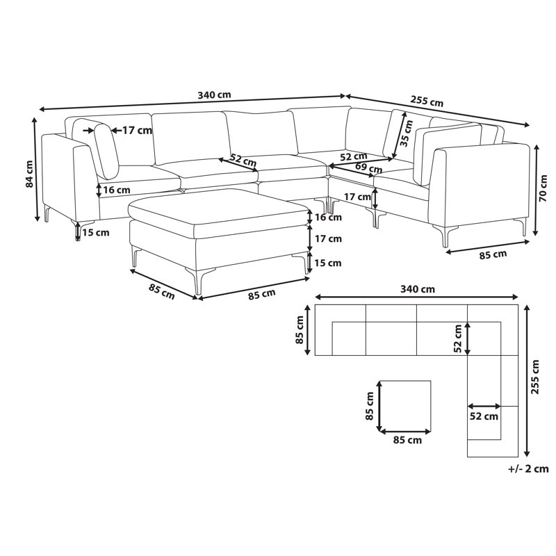 Moya 6 Seater Velvet Sofa & Chaise, Green, Right Hand Facing