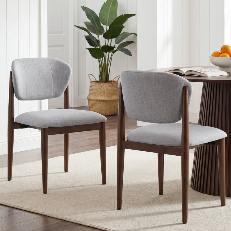 Rowan Set of 2 Upholstered  Solid Wood Side Chairs, Walnut