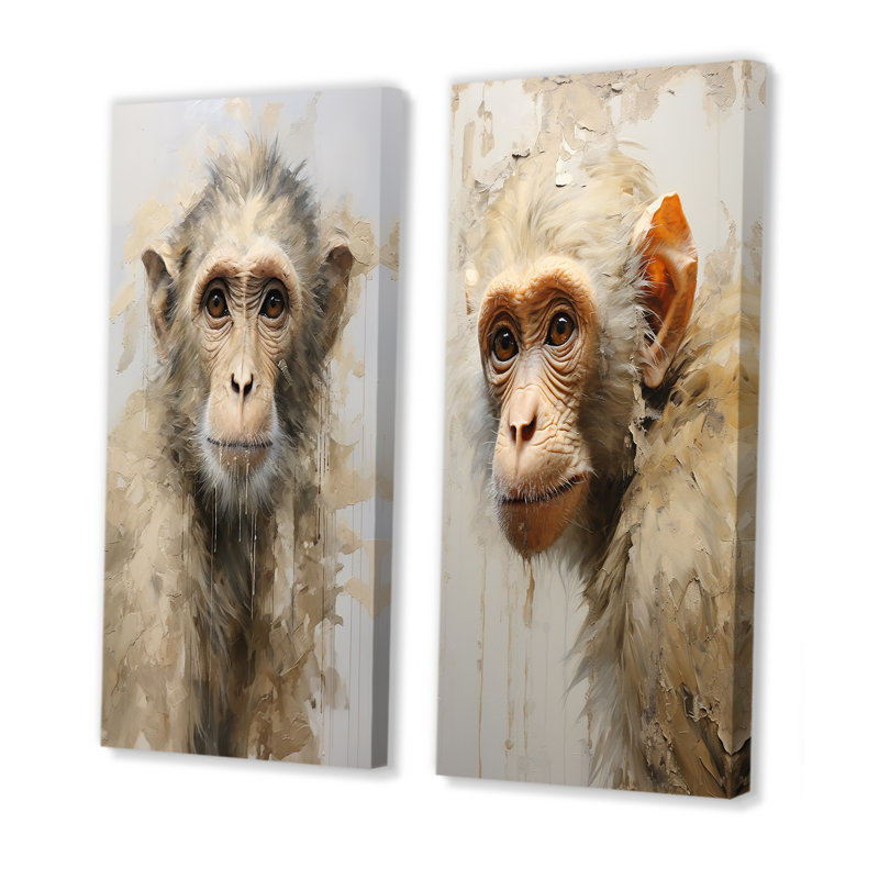 Minimalisme, silhouette de singe - ensemble de 2 reproductions d'art mural singe, H 28 po x l 25 po, Toile tendue