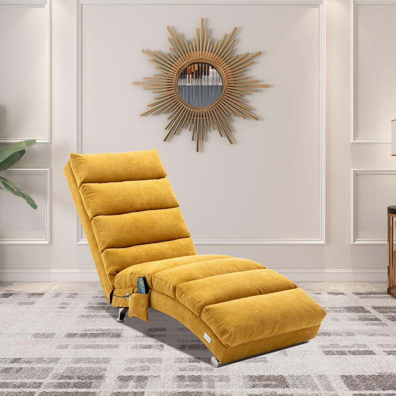 Chaise longue de massage rembourrée sans accoudoir de 21,65 po de largeur avec télécommande, Mélange de polyester orange