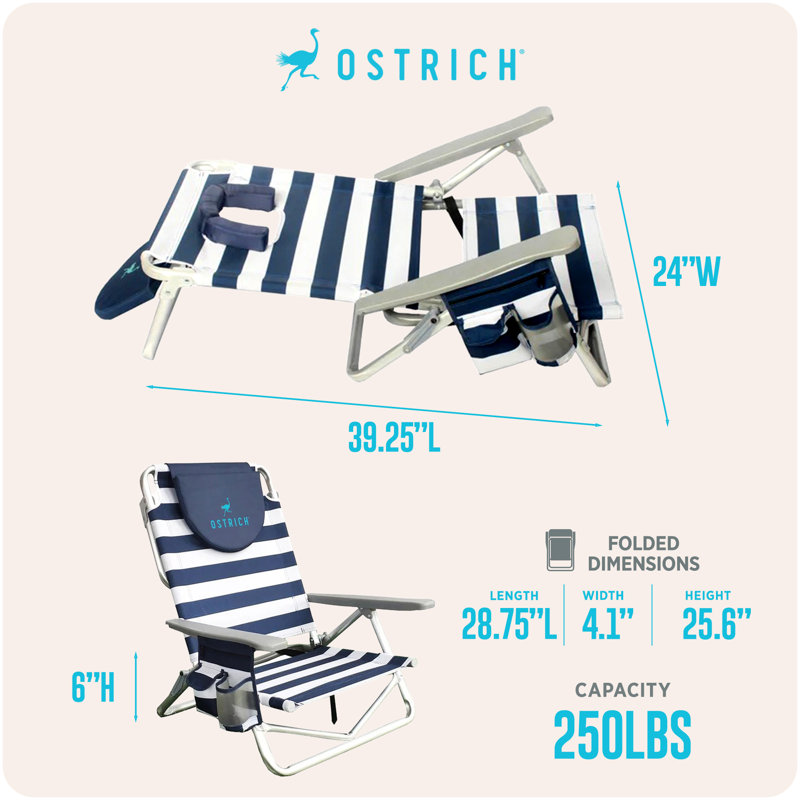 Chaise de camping inclinable autoportante autruche à rayures