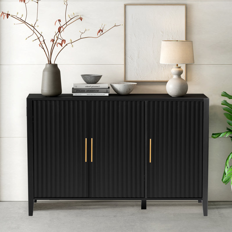 Tiyana 48" W Dresser, Three-door Storage Cabinet with Metal Handles for Living Rooms and Bedrooms, Black