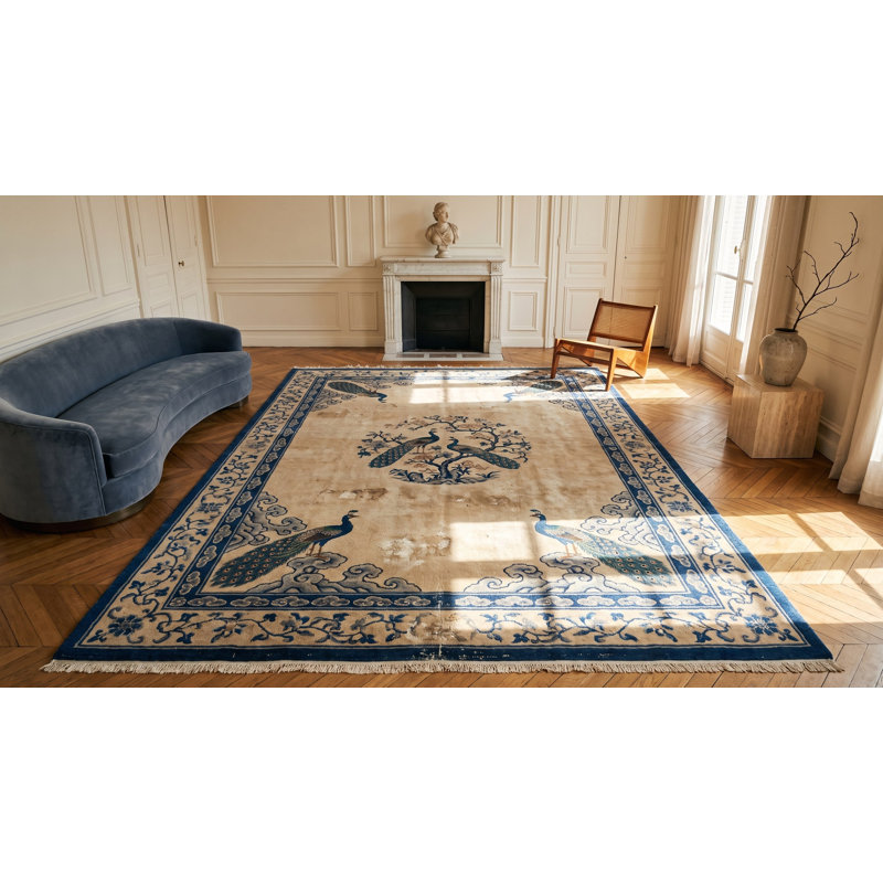 Antique Peking Chinese Medallion Beige 1890s Rug