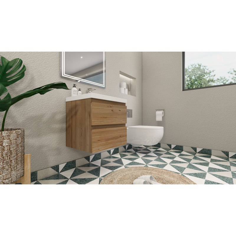Aylanna Single Bathroom Vanity with Acrylic Top, Natural Oak