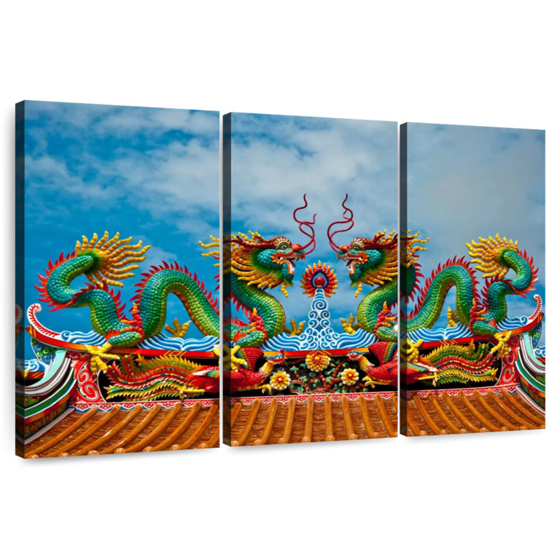 Twin Oriental Dragons, 20" H x 33" W