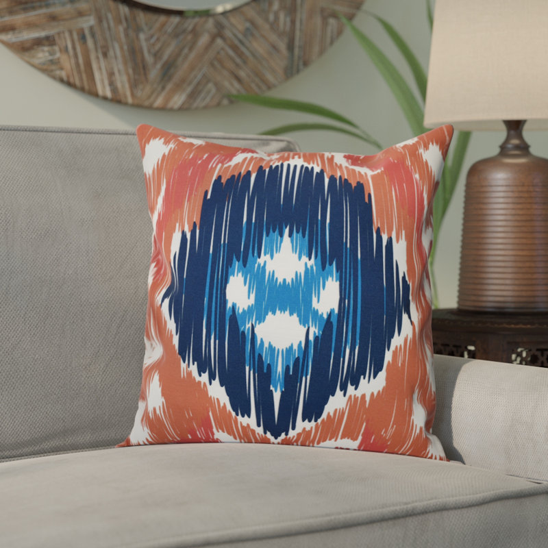 Happy Hippy Ikat Outdoor Reversible Throw Pillow, 20"x20", Coral/Blue