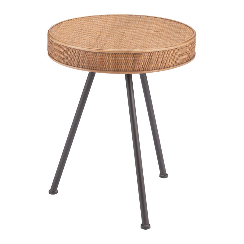Natural Wood and Metal Round Accent Table