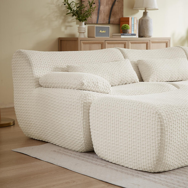 Canapé modulaire convertible en U avec repose-pieds pour un espace de vie polyvalent, Beige