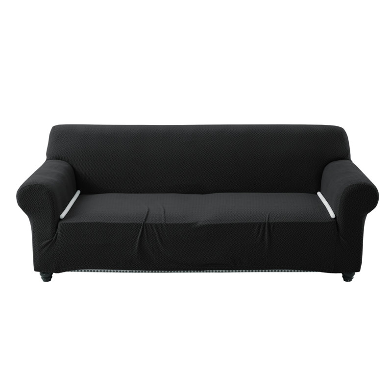 Luxury Reversible Spandex Loveseat Jacquard Pattern Stretchable Slipcover ,  Black , 2 Seater (179cm H x 224m W x 9cm D)
