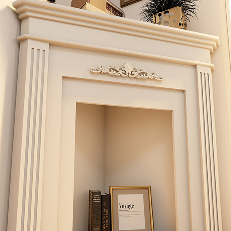 Beige Solid + Manufactured Wood Freestanding Fireplace, 39.37" H x 25.59" W x 25.59" D
