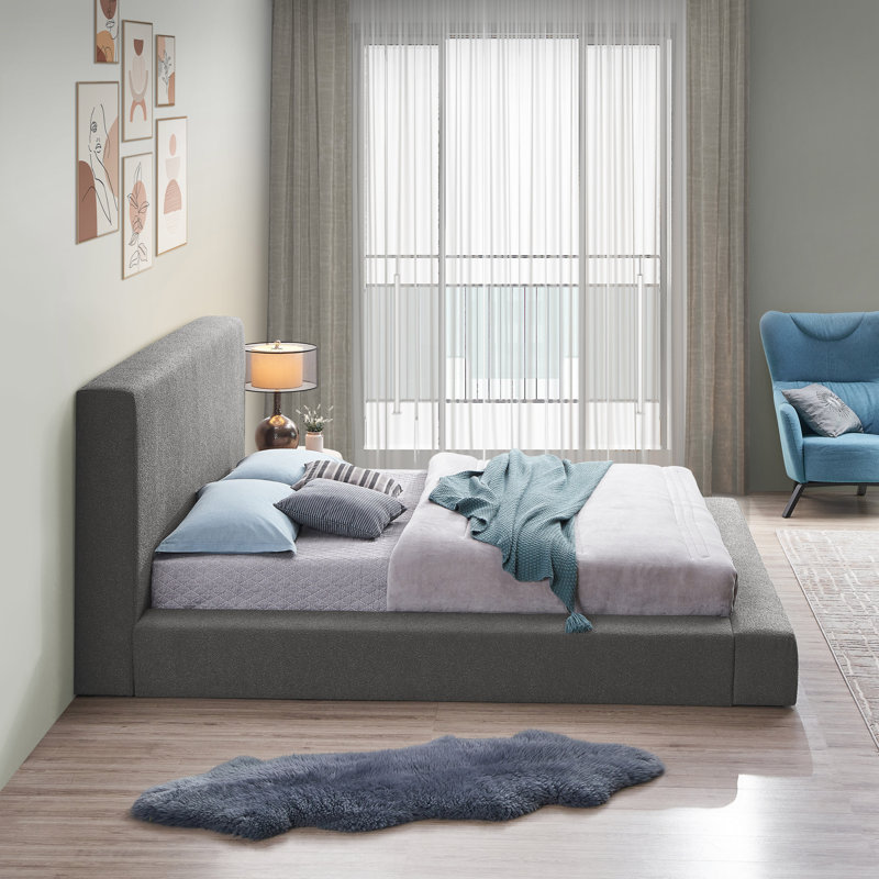Issaias Upholstered Panel Storage Bed, Grey Boucle Fabric, Full / Double