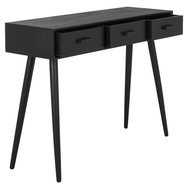 Console à 3 tiroirs Elegant Brycon - Table de rangement Mid-Century à 3 tiroirs pour intérieurs modernes, Noir