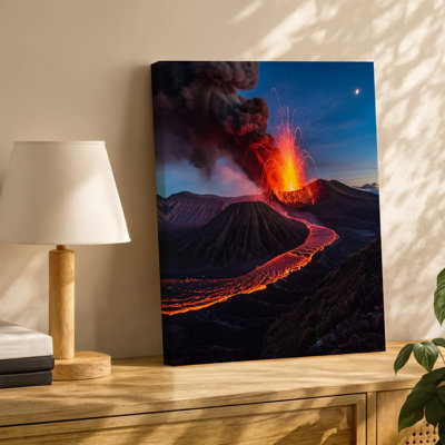 Toile, art dramatique volcanique au crépuscule mettant en vedette un volcan imposant avec un panache de fumée noire