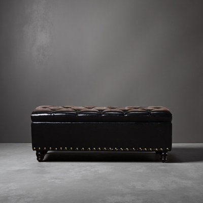 Banc de rangement en cuir capitonné clouté European Classic
