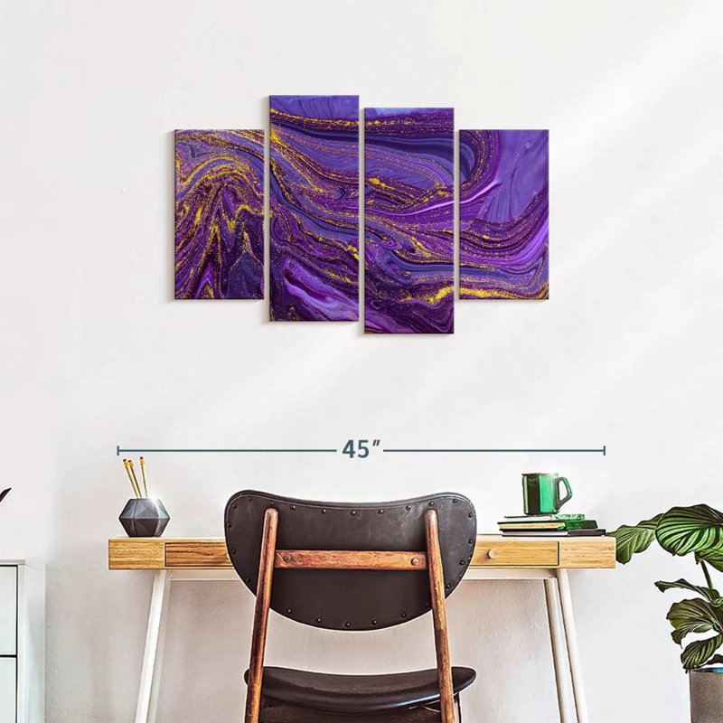Dynamic Abstract Purple Abstract On Canvas 4 Pieces Set, 22" H x 36" W x 1" D