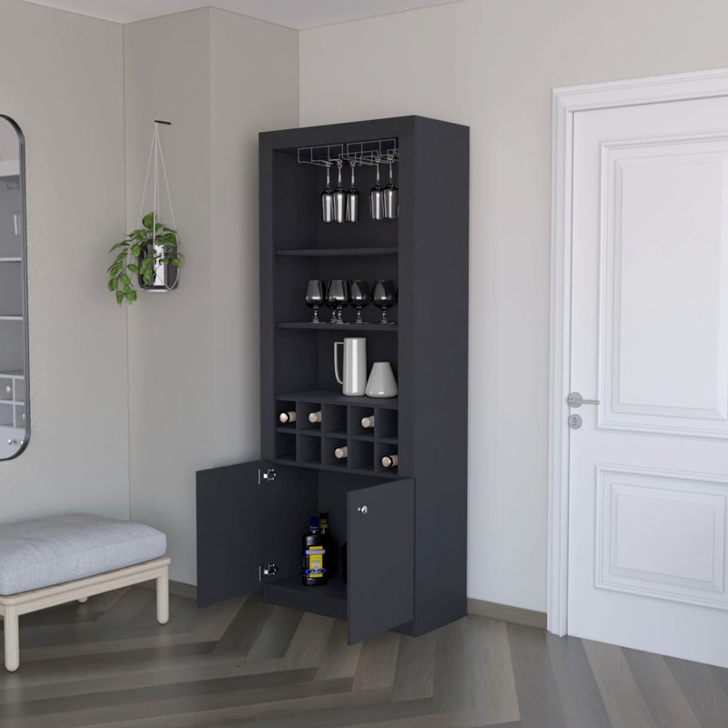 Meuble-bar noir avec tablettes polyvalentes