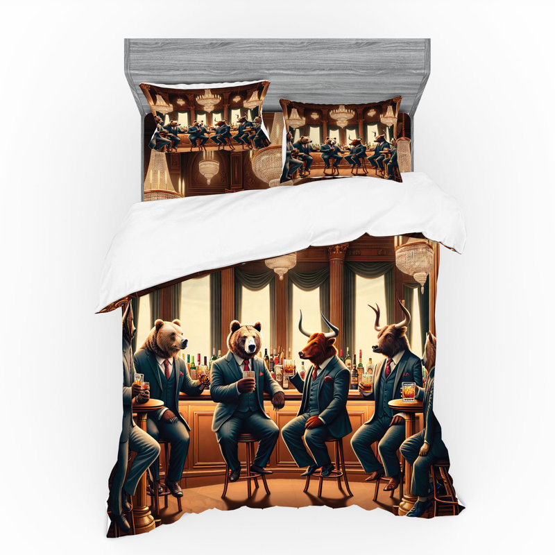 Ensemble de literie animaux en costume Ambesonne et séquoia bleu pétrole, Housse de couette très grand lit californien + 3