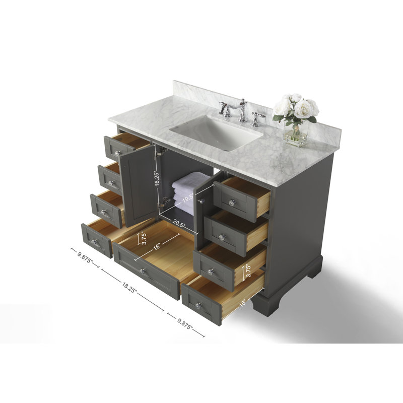 Audrey 48'' W Single Vanity, Carrara White, Brushed Nickel, Sapphire Gray