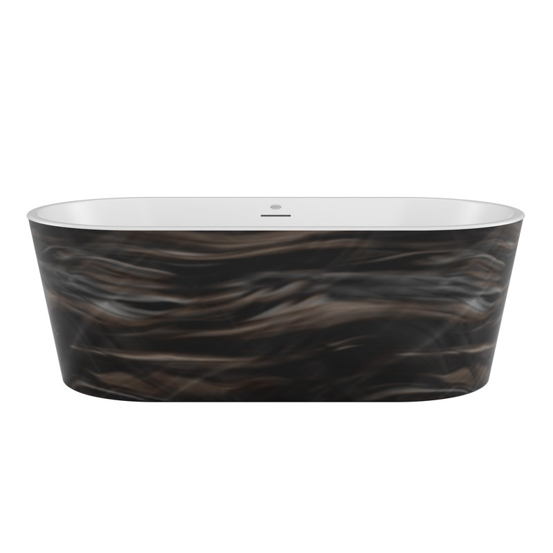 CELESTE 67"x32" Freestanding Soaking Bath with Chrome & White Toe Tap Drains, White/Midnight