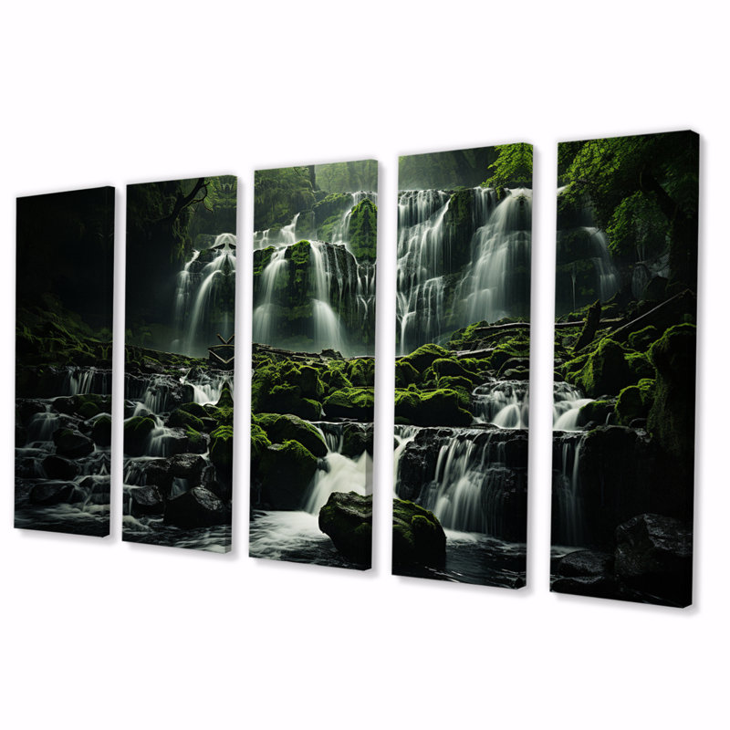 Waterfall Sublime Symphony - Landscapes Wall Decor - 5 Equal Panels