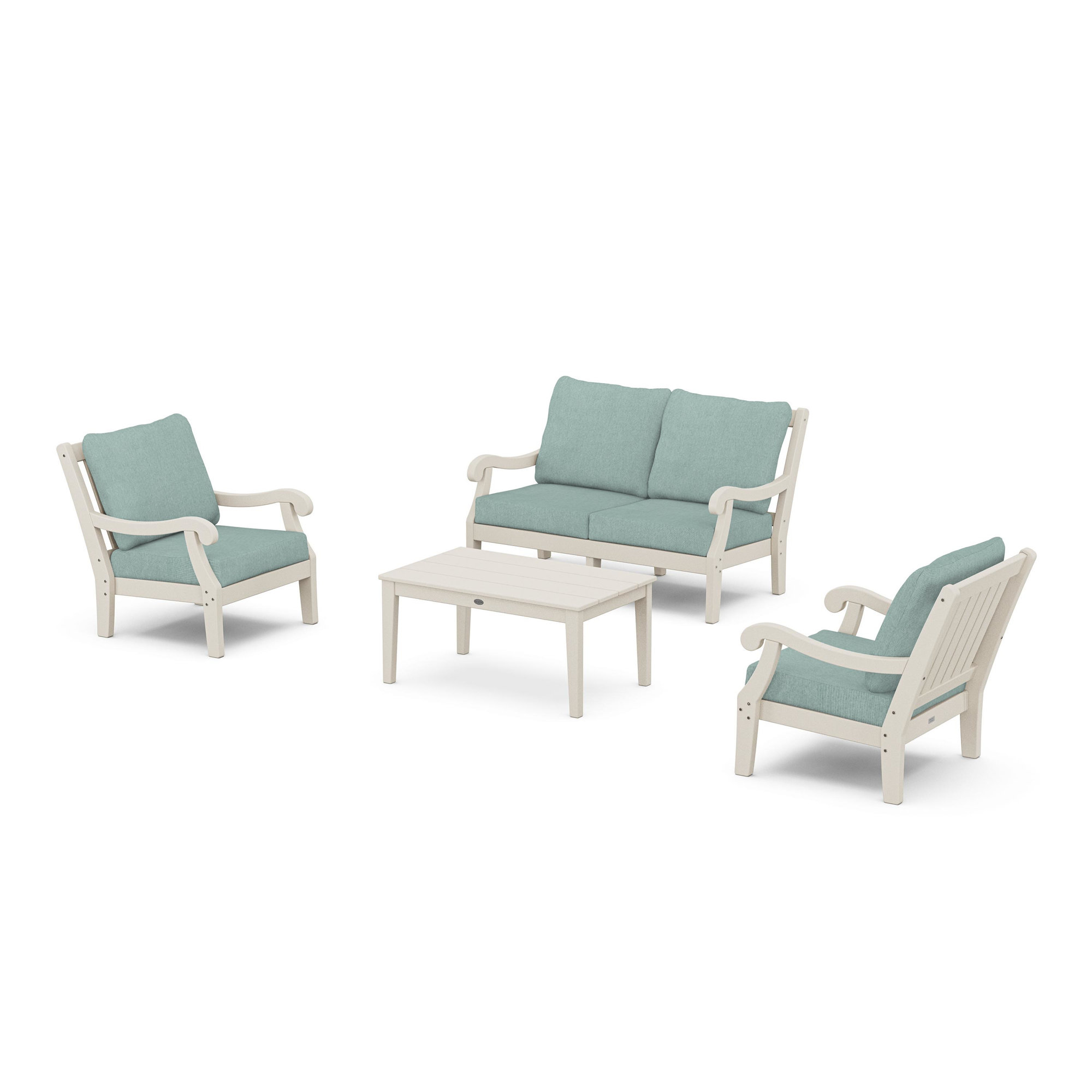 POLYWOOD x Birch Lane Verlyn 4-Piece Deep Seating Set with Loveseat, Glacier Spa Cushion/Sand Frame