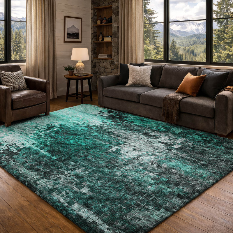 Tapis à poils longs de qualité supérieure lavable à la machine Dream, Teal, 8' x 10'