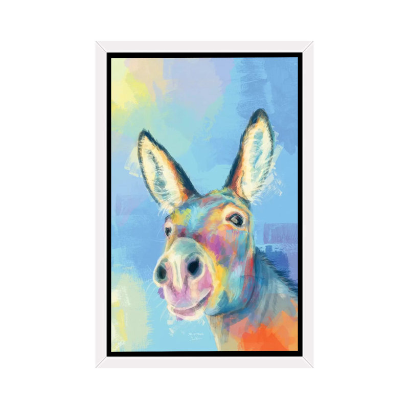 «Carefree Donkey» - reproduction, Cadre blanc, H 60 po x l 40po x P 1,5 po