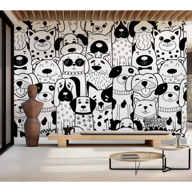 Papier peint de qualité supérieure - Dessin de chiens, L 120 po x l 180 po, Non encollé