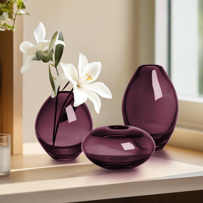 Ensemble de 3 vases en verre soufflé à la main Cecile (mauve)