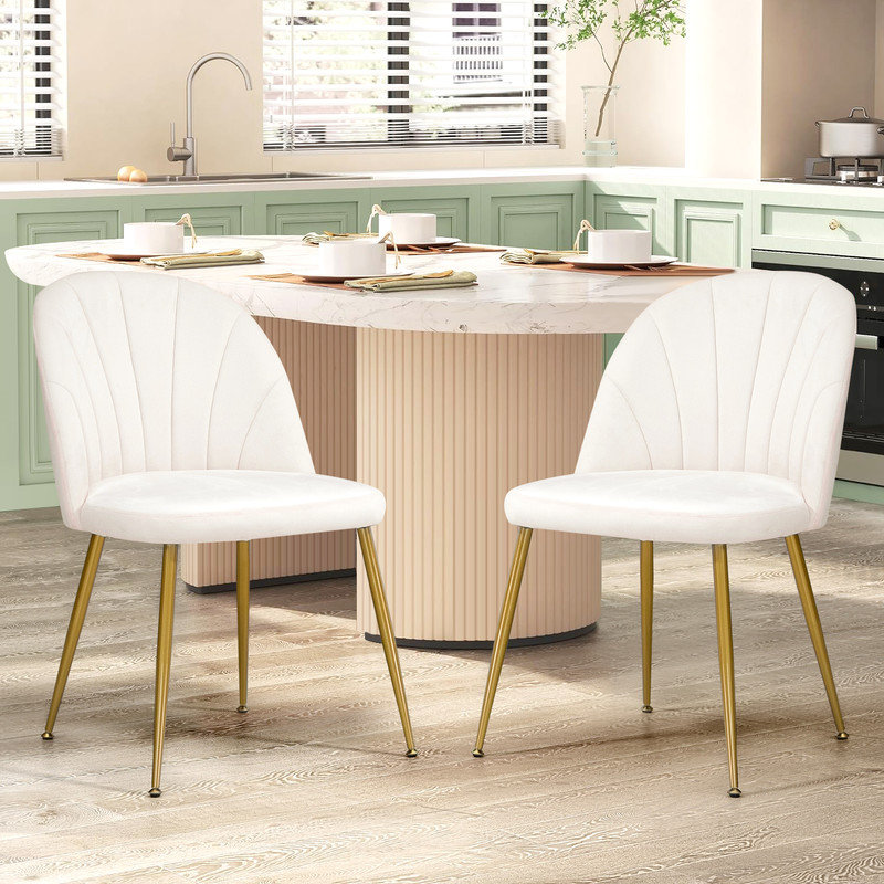 Modern Velvet Armless Side Dining Chairs, Beige