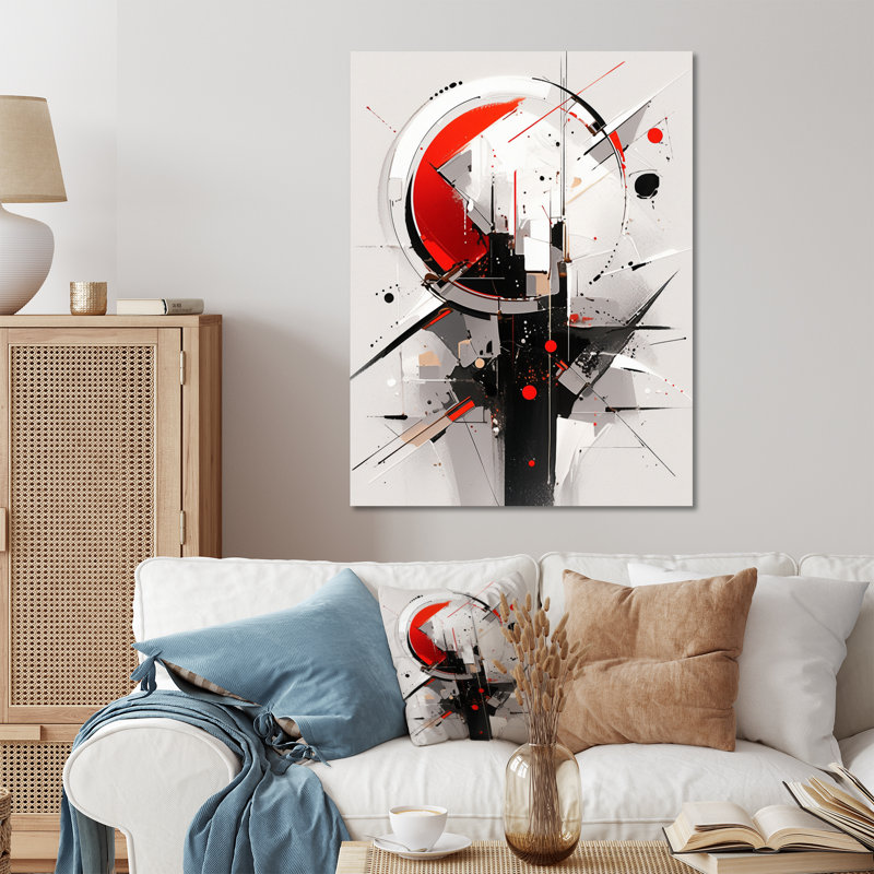 Tourbillons rouges et noirs à multiples facettes - cubisme, reproduction d'art en métal, H 40 po x l 30 po x P 1 po