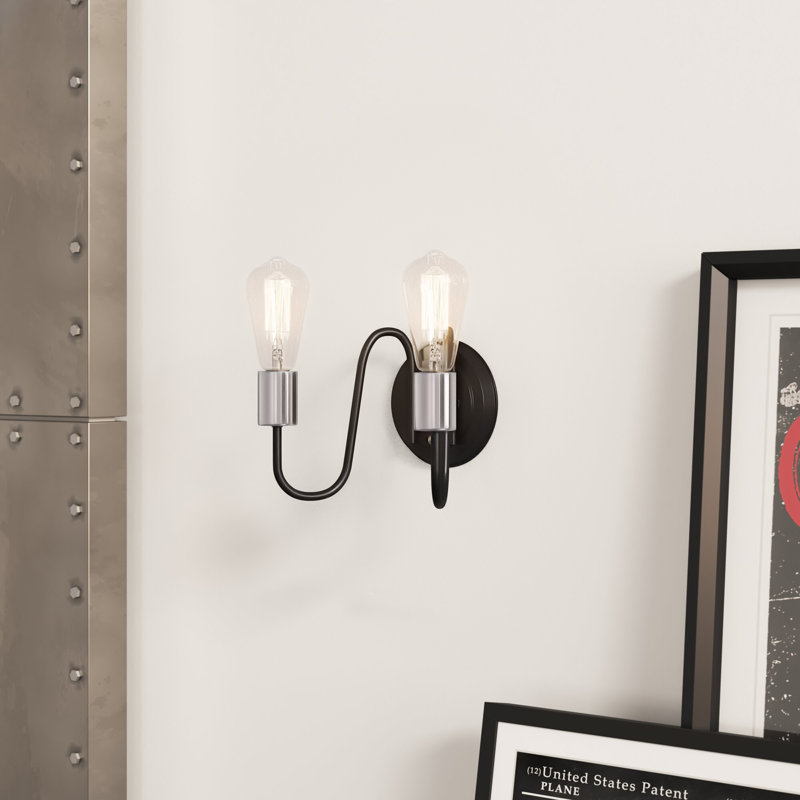 Applique murale articulée à 2 lumières Alixe, Noir / Nickel Satiné
