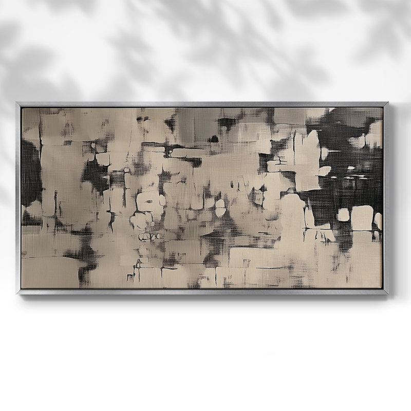 Série abstraite-XXXV- Toile tendue avec châssis tendue, prête à être accrochée, H 25 po x l 49 po, Argent argent