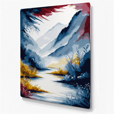Aquarelle, paysage, 16, art mural en métal bleu