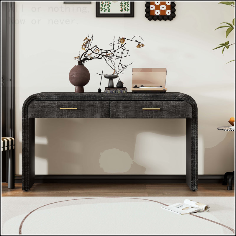 Console à silhouette unique avec deux tiroirs, Noir antique