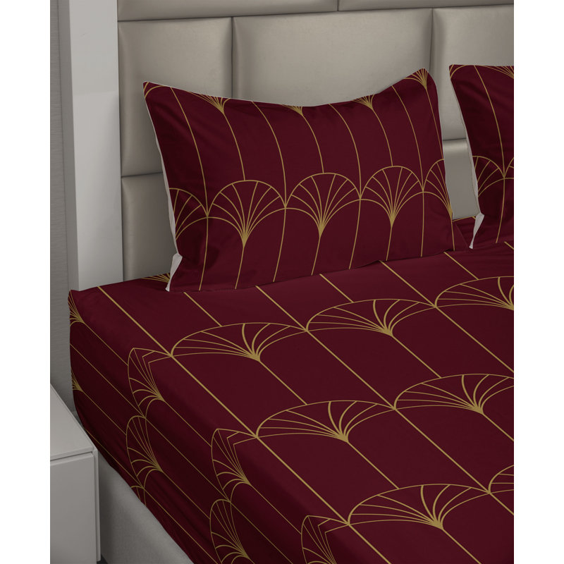 Microfiber Sheet Set, King Sheet Set with 2 Pillowcases, Burgundy Geometric