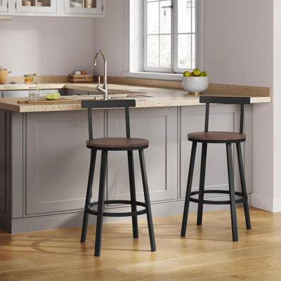 Bar Stools Set Of Round Kitchen Stools With Backrest Metal Frame Footrest Counter Stool 150 Kg Load Capacity For Bar Kitchen Island Dining Room