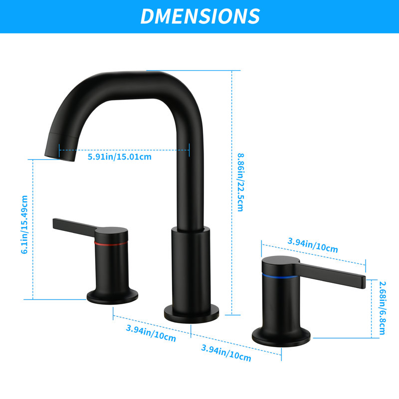 8 In. Widespread Double-Handle Bathroom Faucet Set 3-Holes Vanity Sink, Matte Black