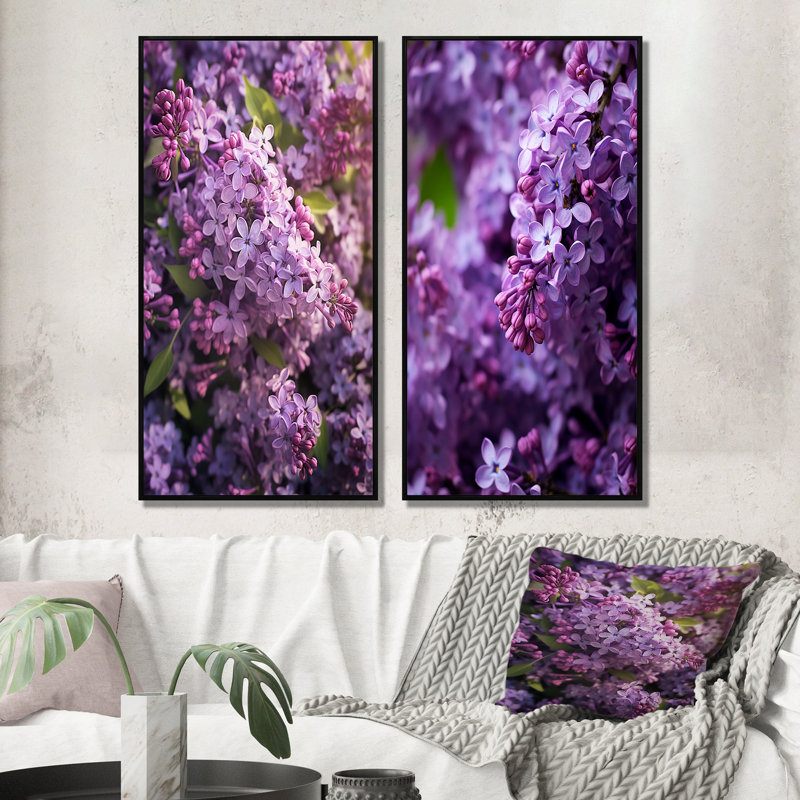 «Mauve lilas parfumée», 2 pièces sur toile, H 32 po x l 32 po, Cadre noir