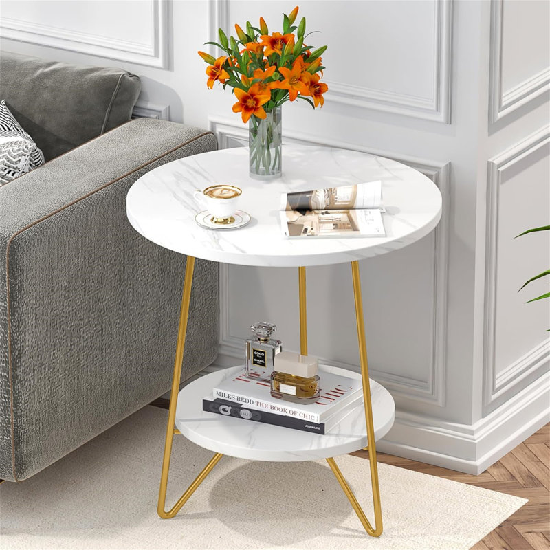 Table de bout ronde en faux marbre 18,7 po