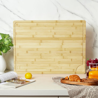Très grande planche à découper en bambou pour planche de cuisine avec rainure à jus et poignées 24 po x 18 po
