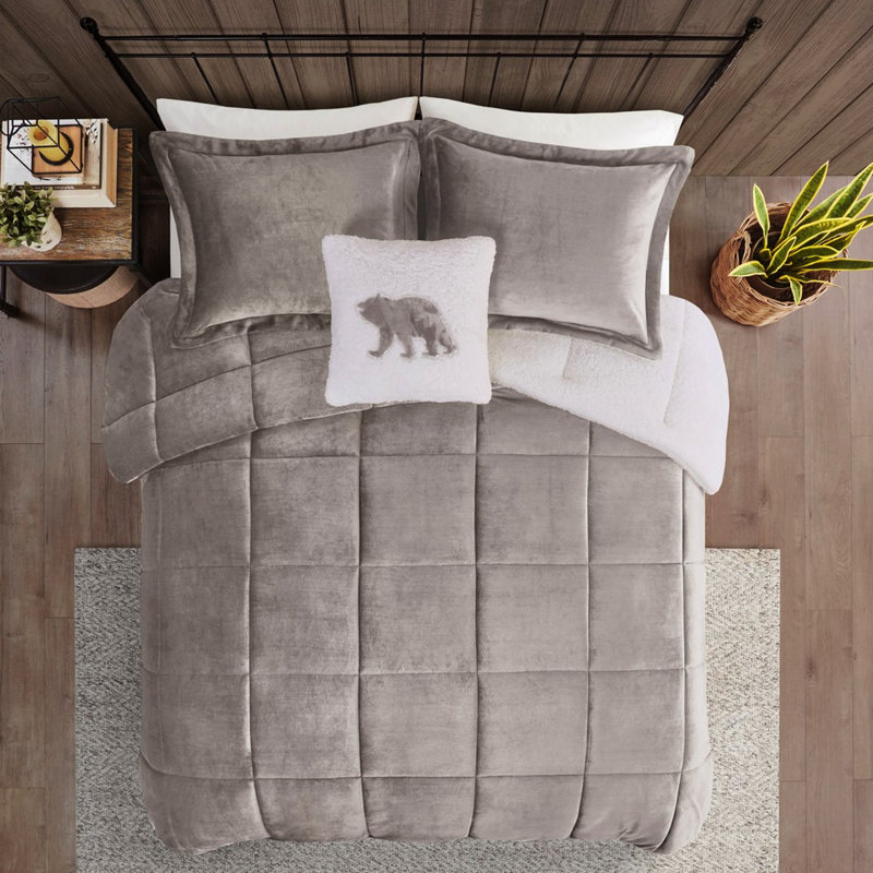 Édredon douillet et confortable avec décor, Gris / Ivoire