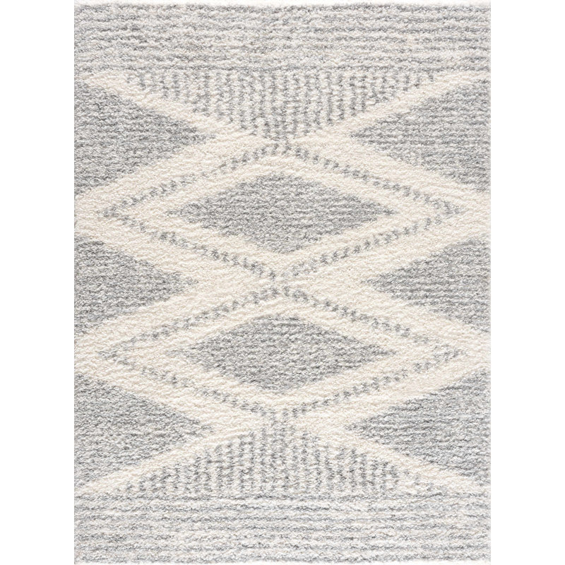 Gala Southwestern Shaggy Plush Grey/Beige/Cream Area Rug, Rectangle 4'3" x 5'7"