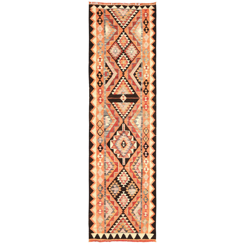 Tapis unique orange, brun et noir de 2 pi 11 po x 9 pi 2 po Herki