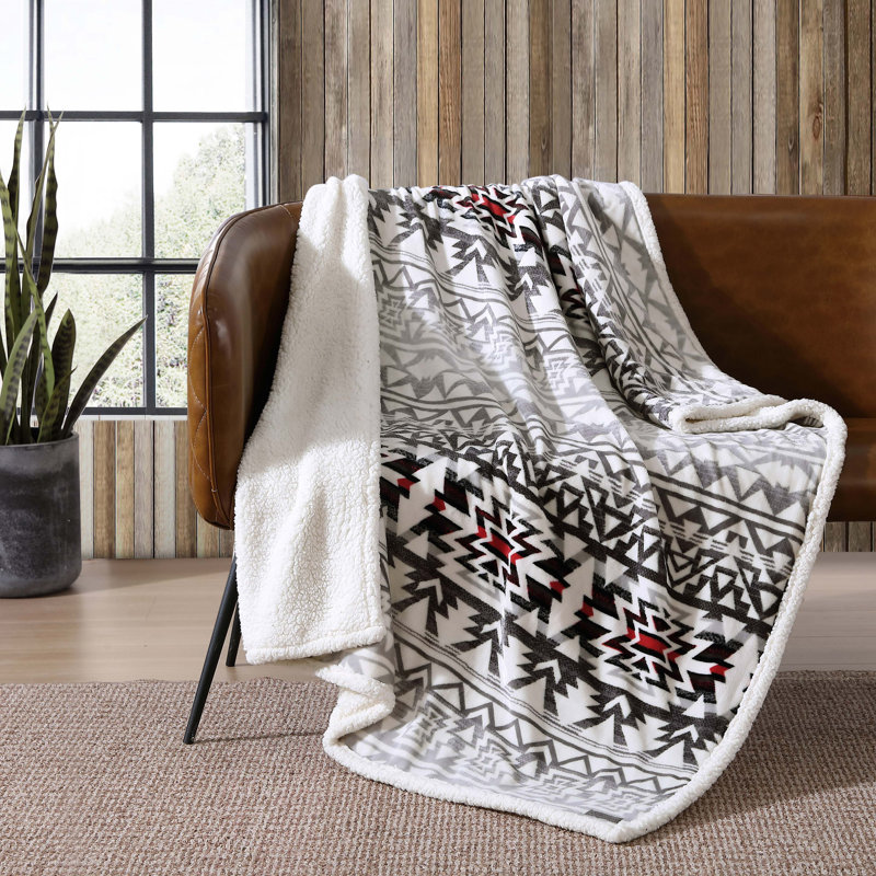 Clyde Hill Stripe Grey 50"x60" Reversible Plush Sherpa Throw