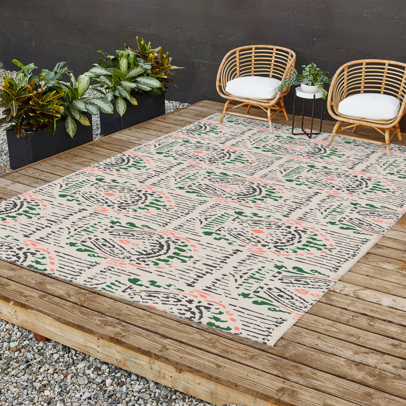 Damask Indoor / Outdoor Rug, Rectangle 8' x 12'
