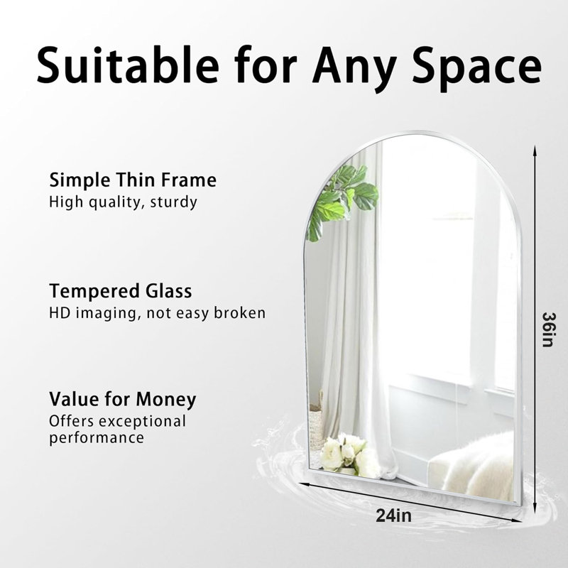 Yomaris Metal Arch Wall Mirror, 36'' H x 24'' W x 1.1'' D, Silver