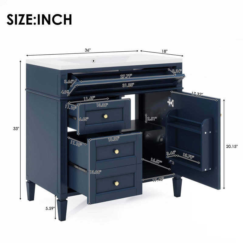 Meuble-lavabo 36 po avec lavabo supérieur, Bleu