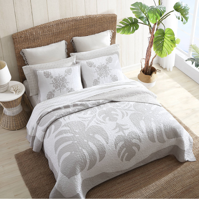 Molokai Gray and White Embroidered Cotton Standard Sham