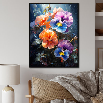 Orange et bleu «Pansie Blooms Serenity» - art mural Pensies
